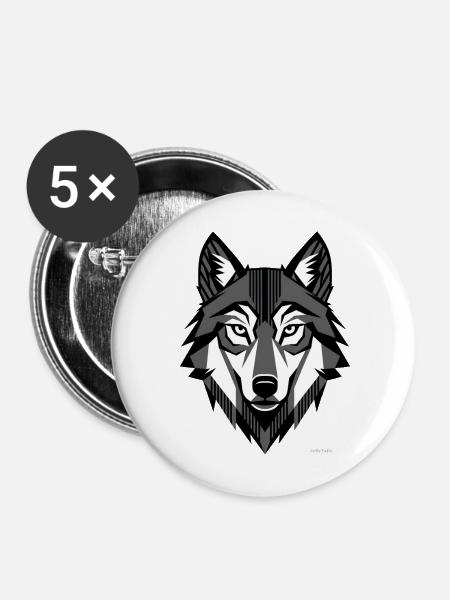 Silberwolf. - Buttons mittel 32 mm (5er Pack) - Weiß