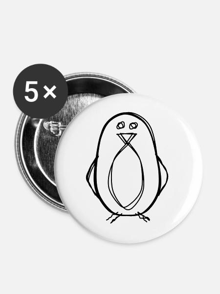 Pinguin handgezeichnet - Buttons mittel 32 mm (5er Pack) - Weiß