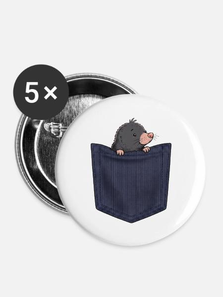 Brusttaschen Maulwurf - Buttons mittel 32 mm (5er Pack) - Weiß
