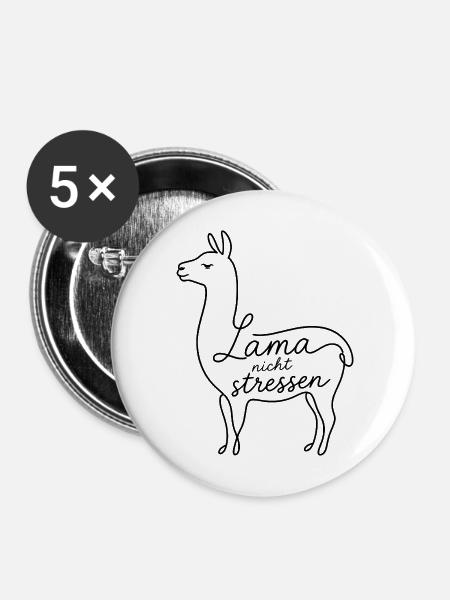Lama nicht stressen - Buttons mittel 32 mm (5er Pack) - Weiß