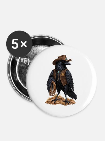 Raben Sheriff im Westernstil - Buttons mittel 32 mm (5er Pack) - Weiß