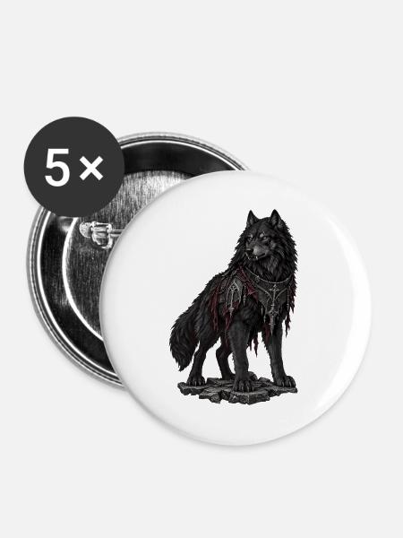 Dunkler Wolfkrieger mit Rüstung - Buttons mittel 32 mm (5er Pack) - Weiß