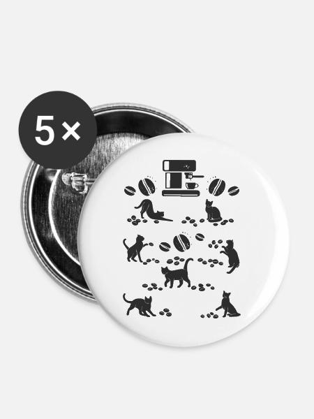 Kaffee Katze, -Espressomaschine -, Kaffeebohnen - Buttons mittel 32 mm (5er Pack) - Weiß