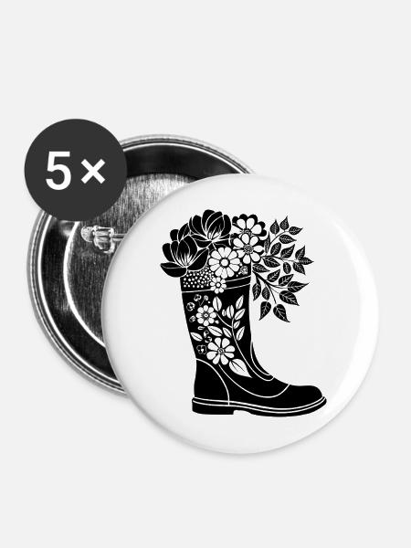 Regenstiefel mit Blumen - Buttons mittel 32 mm (5er Pack) - Weiß