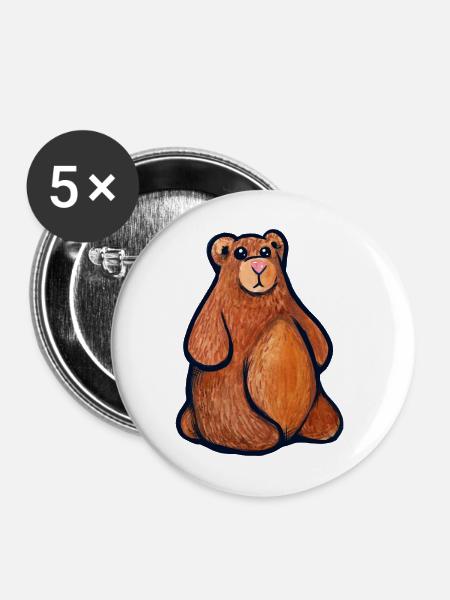 Kuschelbär-Aquarell - Buttons mittel 32 mm (5er Pack) - Weiß