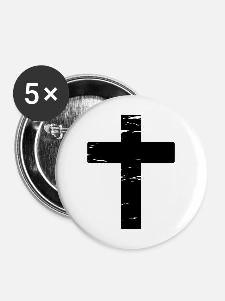 Kreuz used look - Buttons mittel 32 mm (5er Pack) - Weiß