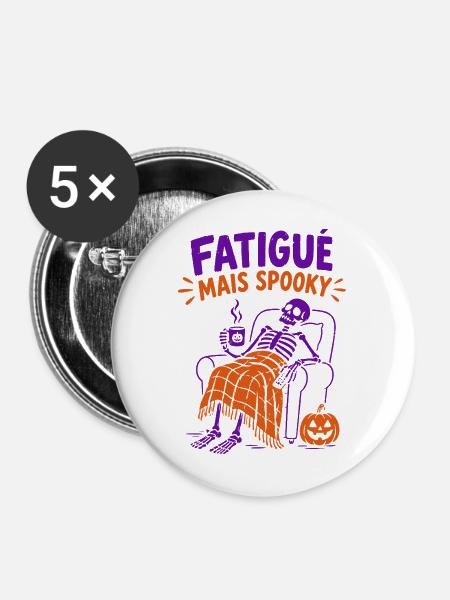 Müde, aber gruselig – Halloween-Skelett. - Buttons mittel 32 mm (5er Pack) - Weiß