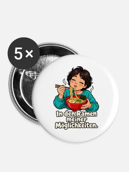 Ramen-Wortspiel – Frau - Buttons mittel 32 mm (5er Pack) - Weiß