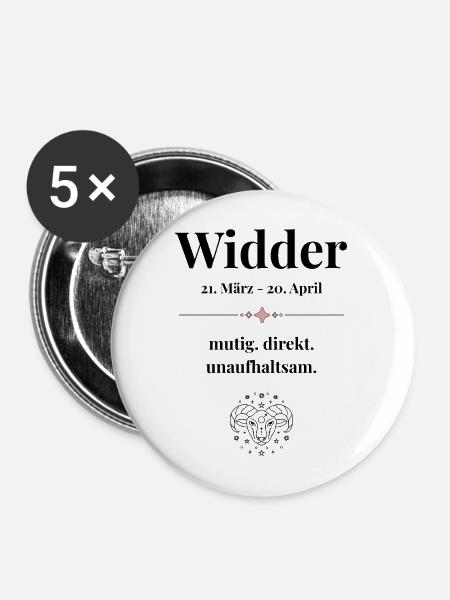 Widder Sternzeichen Eigenschaften - Buttons mittel 32 mm (5er Pack) - Weiß