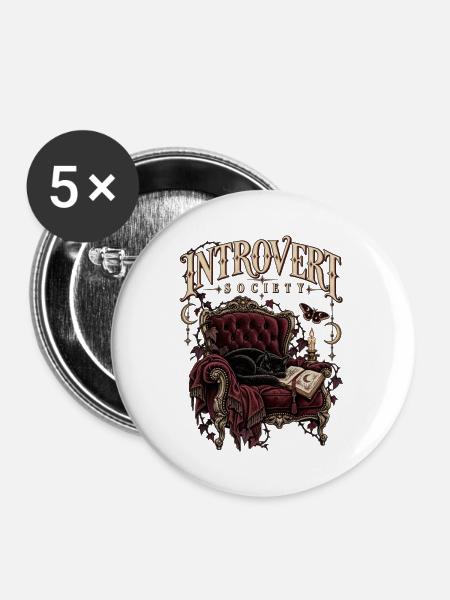 Introvert Society – Gothic Katze - Buttons mittel 32 mm (5er Pack) - Weiß
