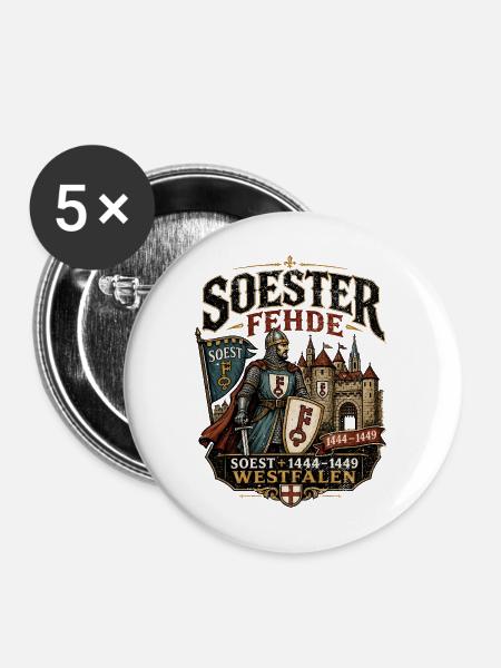 Mittelalterliches SOEST Soester Fehde Geschichte - Buttons mittel 32 mm (5er Pack) - Weiß