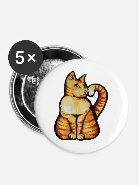 Aquarell-Orange-Katze mit Herz-Umarmung - Buttons mittel 32 mm (5er Pack) - Weiß