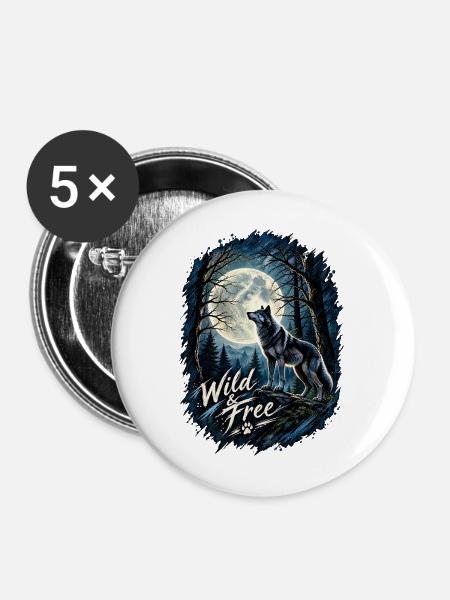 Mondlichtwolf: Wild & Frei im Wald - Buttons mittel 32 mm (5er Pack) - Weiß