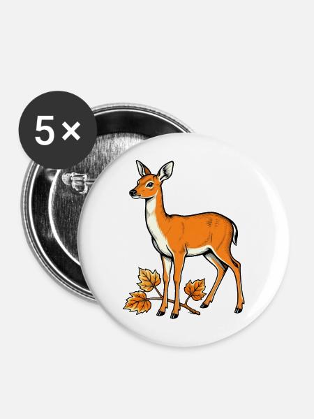 Reh im Herbstlaub - Buttons mittel 32 mm (5er Pack) - Weiß