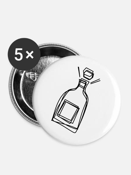 Sektflasche handgezeichnet - Buttons mittel 32 mm (5er Pack) - Weiß