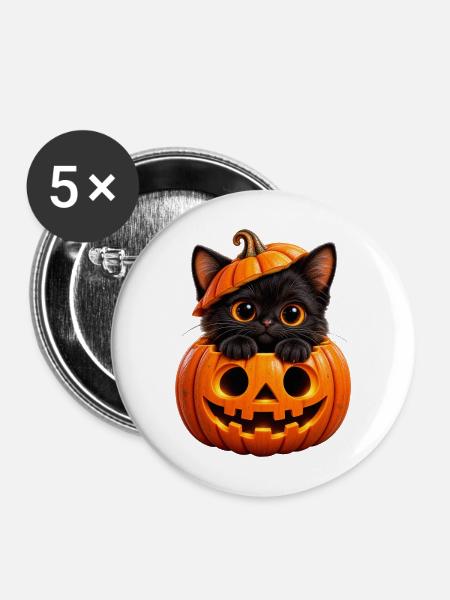 Kätzchen im Jack-o'-Lantern - Buttons mittel 32 mm (5er Pack) - Weiß