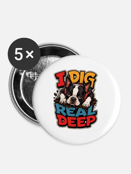 Boston Terrier - Buttons mittel 32 mm (5er Pack) - Weiß