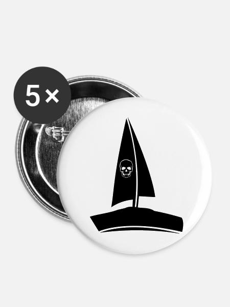 Piratenschiff Skull - Buttons mittel 32 mm (5er Pack) - Weiß