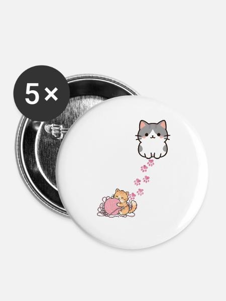 Kätzchen - Buttons mittel 32 mm (5er Pack) - Weiß