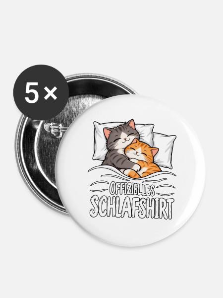 Schlafshirt Katze - Buttons mittel 32 mm (5er Pack) - Weiß