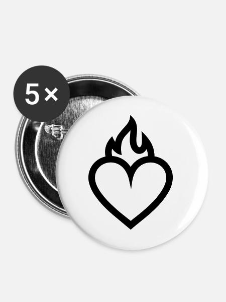 flammendes Herz - Buttons mittel 32 mm (5er Pack) - Weiß