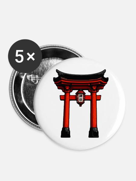 Roter Torii mit Laterne - Buttons mittel 32 mm (5er Pack) - Weiß