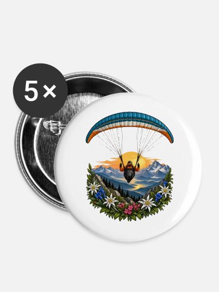 Paragliding Alpenpanorama Blumenkreis - Buttons mittel 32 mm (5er Pack) - Weiß