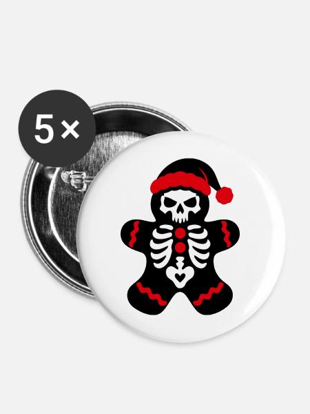 Skelett Lebkuchenmann Icon - Buttons mittel 32 mm (5er Pack) - Weiß
