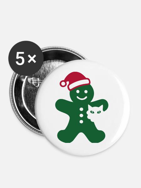 Lebkuchenmann Katze Grafik - Buttons mittel 32 mm (5er Pack) - Weiß