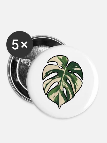 Monstera-Variegated Leaf Silhouette - Buttons mittel 32 mm (5er Pack) - Weiß