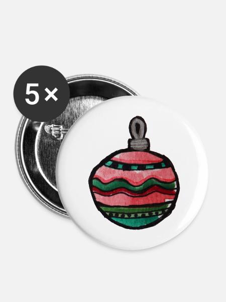 Bunte, gestreifte Weihnachtskugel - Buttons mittel 32 mm (5er Pack) - Weiß