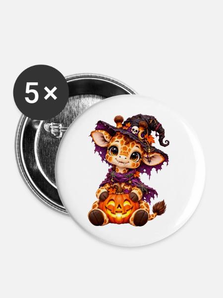 Gir'Halloween süße Giraffe - Buttons mittel 32 mm (5er Pack) - Weiß