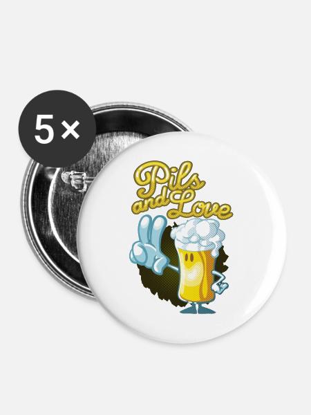 Pils and love toon - Buttons mittel 32 mm (5er Pack) - Weiß