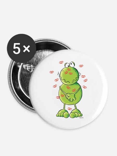 Knutsch Frosch - Buttons mittel 32 mm (5er Pack) - Weiß