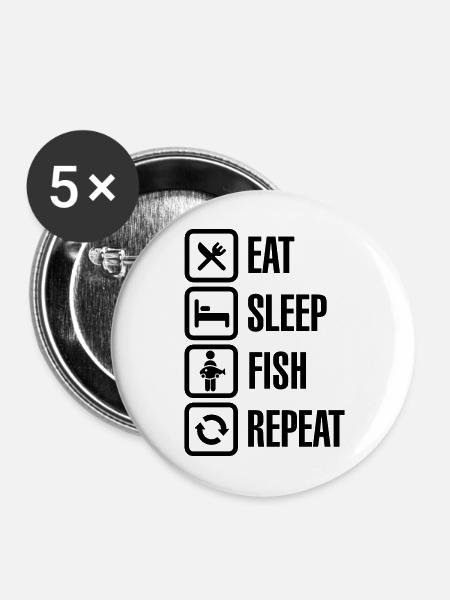Eat - sleep - fish - repeat - Buttons mittel 32 mm (5er Pack) - Weiß
