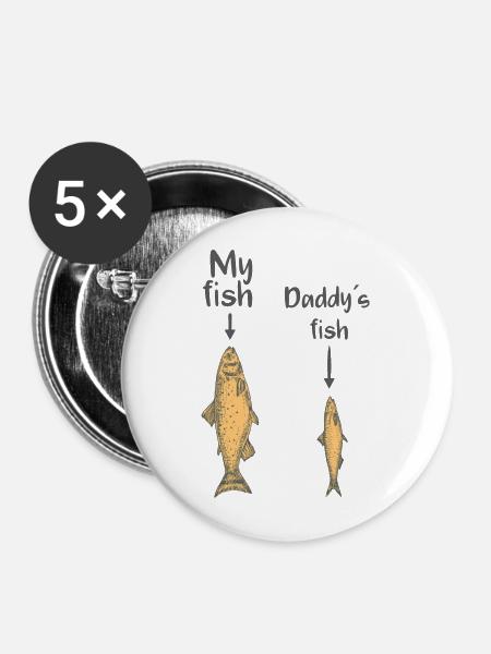 My fish, Daddy´s fish - Buttons mittel 32 mm (5er Pack) - Weiß
