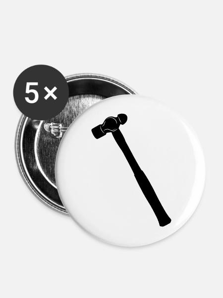Kugelhammer oder Dellhammer Schattenbild - Buttons mittel 32 mm (5er Pack) - Weiß