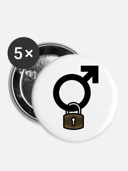 Herren mit Vorhängeschloss - Buttons mittel 32 mm (5er Pack) - Weiß