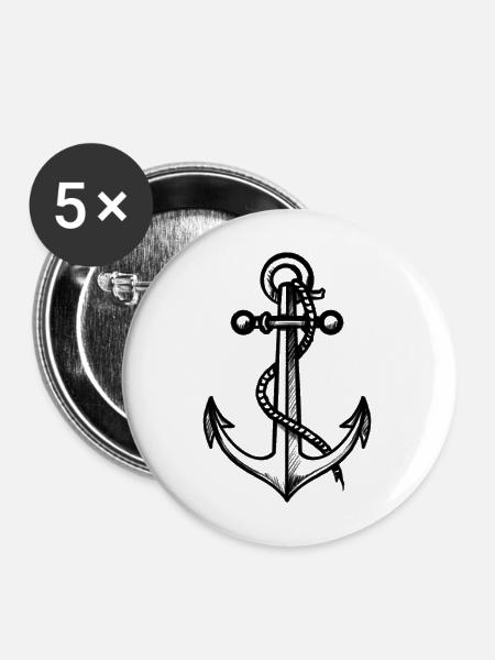 Anker mit Seil - Buttons mittel 32 mm (5er Pack) - Weiß