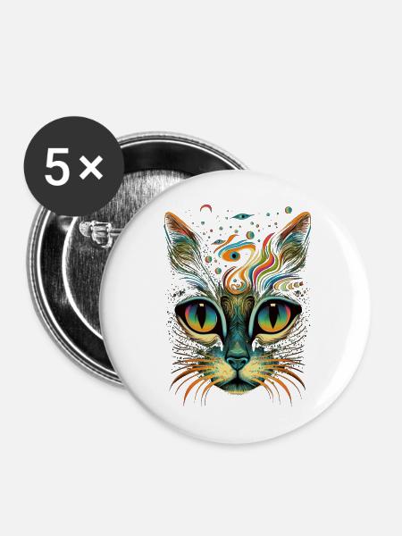 Kosmische Katze - Buttons mittel 32 mm (5er Pack) - Weiß