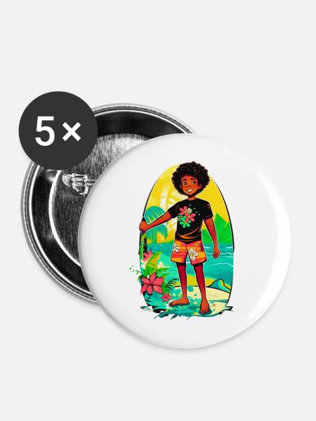 Strandfreundschaft - Sommerliche Abenteuer - Buttons mittel 32 mm (5er Pack) - Weiß