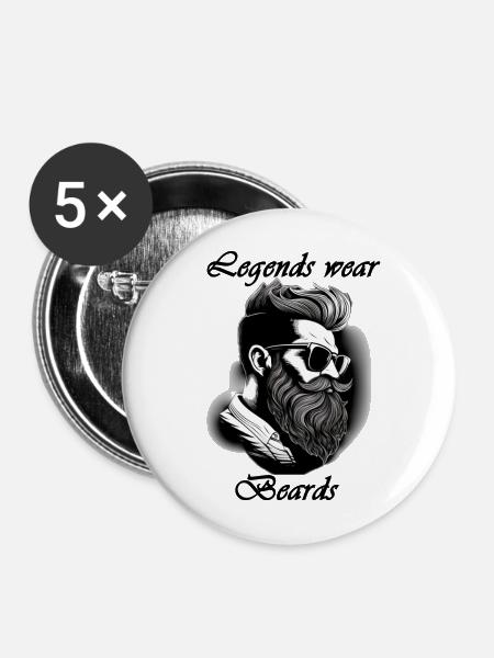 Legends wear beards - Buttons mittel 32 mm (5er Pack) - Weiß