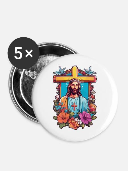 Jesus Christus - Buttons mittel 32 mm (5er Pack) - Weiß