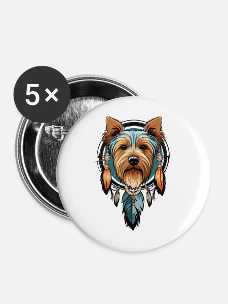 Yorkshire Terrier Traumfänger - Buttons mittel 32 mm (5er Pack) - Weiß