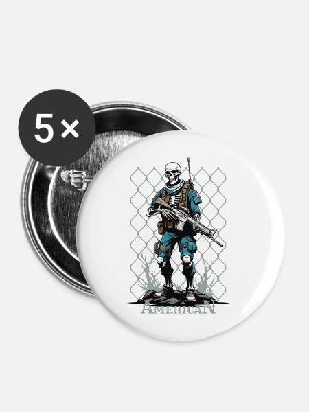 American Warrior Skelett - Buttons mittel 32 mm (5er Pack) - Weiß