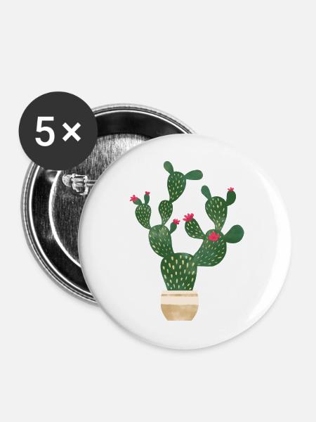 Kaktus im Blumentopf - Buttons mittel 32 mm (5er Pack) - Weiß