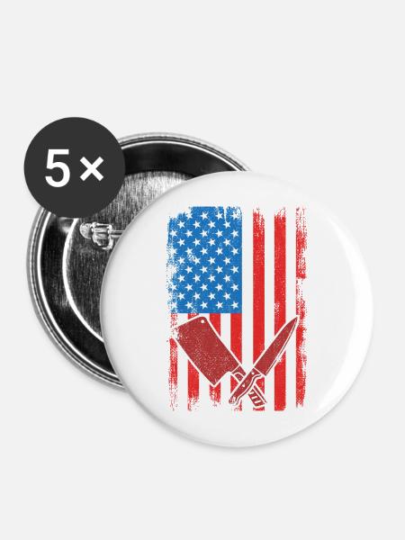 US Flagge Schlachter - Buttons mittel 32 mm (5er Pack) - Weiß