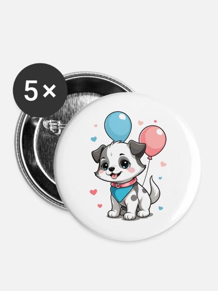 Süßer Hund - Buttons mittel 32 mm (5er Pack) - Weiß