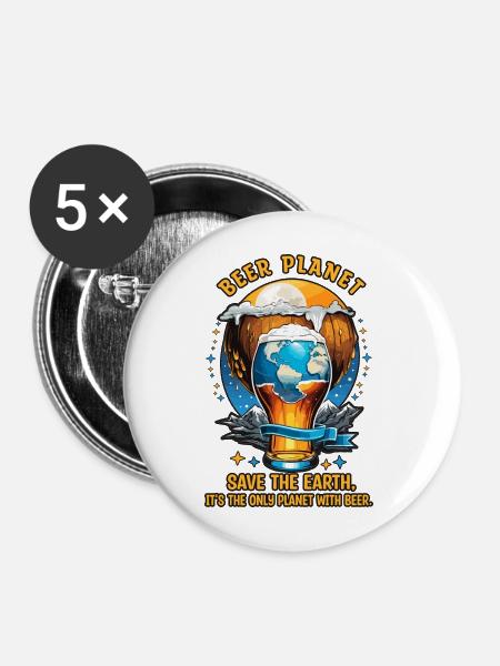 Bier Planet - Buttons mittel 32 mm (5er Pack) - Weiß