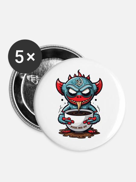 Kaffee Monster - Buttons mittel 32 mm (5er Pack) - Weiß